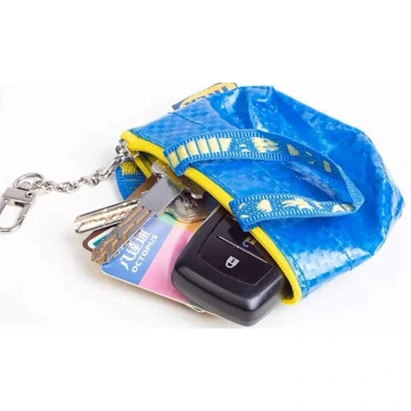 IKEA Knölig Zipper Coin Novelty Mini Shopper Blue Bag Key Chain Airpods Holder - Picture 2 of 5